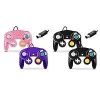 FIOTOK Gamecube Controller, Classic Wired Controller for Wii Nintendo Gamecube - Enhanced- 4 Pack （Black&Black&Pink&Purple）