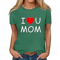 Mothers Day Scoop Neck Summer Tops for Women Cute Printed Graphic Tees Short Sleeve Casual Blouses Trendy Cooling Shirts