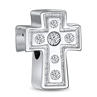 Christian Religious Spiritual Key of Life Egyptian Ankh Cross Dangle Charm Bead For Women Teen Communion, Weddings .925 Sterling Silver Fits European Bracelet
