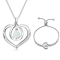 AGVANA October Birthstone Opal Heart Necklace Bracelet for Women Sterling Silver Infinity Love Pendant Fine Jewelry Set Mothers Day Gifts for Mom Anniversary Birthday Gifts for Mother Her