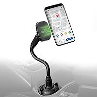 Car Phone Holder Cup Holder Phone Mount for Car for All Magnetic Phone Cases [Compatible w/iPhone 13,14,15] | Gooseneck Phone Holder, Metal Plate | Locking Base Fits Most Car Cup Holders
