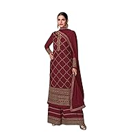 Red Woman Georgette Heavy Palazo Salwar Kameez Indian Wedding Dress 7536