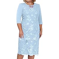 Plus Size Wedding Guest Dresses for Women Embroidery Lace Short Sleeve Cocktail Party Midi Dress
