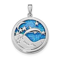 26.6mm 925 Sterling Silver Rhodium Plated Blue Inlay Simulated Opal Dolphins Pendant Necklace Jewelry for Women