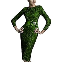 Women's Water Soluble Lace Long Sleeve Bride's Mother Dress Prom Dresses