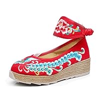 Women and Ladies Phoenix Embroidered Wedge Platform Mary-Jane Shoes Sandals