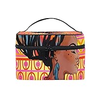 Cosmetic Bag African Woman Tribal Striped Women Makeup Case Travel Storage Organizer