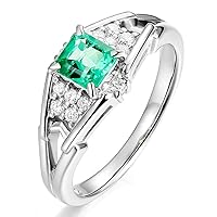 Kardy Vintage Antique Princess Cut Natural Columbia Emerald Gemstone 14k White Gold Diamond Wedding Daily Wear Ring For Women