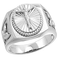 Sterling Silver Jesus Christ Ring for Men Eagle Sides Square Diamond Cut Halo sizes 8-14