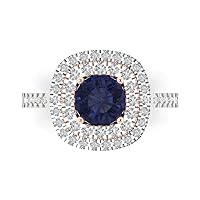 Clara Pucci 1.75ct Round Cut Solitaire Halo Genuine Simulated Blue Sapphire Engagement Promise Anniversary Bridal Ring 18K two tone Gold