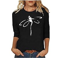 Women Graphic Tees 3/4 Sleeve Crewneck Tshirts Loose Plus Size Casual Tunic Tops 2024 Fashion Dressy Trendy Blouse