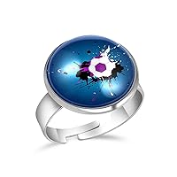 Soccer Painting Adjustable Rings for Women Girls, Stainless Steel Open Finger Rings Jewelry Gifts