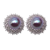 Natural Purple Pearl Earrings Big 13-13.5mm Freshwater Cultured Pearl Stud Earrings 925s