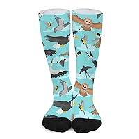 Bird Cartoon Flying Birdie Owl Dove Unisex Knee High Tube Socks Over The Calf Long Stocking for Sports Cycling Travel, White-style, One Size
