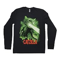 Funny Graphic Long Sleeve Tees for Men and Women, Catzilla, Godzilla Inspired Cat Humor Unisex Tshirt