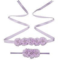 Lauthen.S Maternity Flower Sash Headband Set Women Girls Wedding Baby Shower Sash Belt