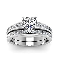 Choose Your Gemstone Channel Diamond CZ Wedding Set Sterling Silver Heart Shape Wedding Ring Sets Affordable for Your Girlfriend, Wife, Partner Wedding US Size 4 to 12