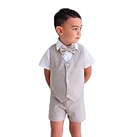 Boy 4 Piece Linen Outfit - Beige, Ring Bearer Outfit, Page boy Outfit