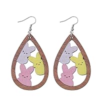 Cute Acrylic Wooden Easter Rabbit Bunny Drop Earrings Mushroom Colorful Holiday Easter Eggs Flower Basket Dangle Earrings for Women Girls Jewelry Gift