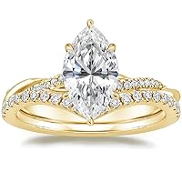 Solid 14k Yellow Gold 4-Prong Petite Twisted Vine Simulated 4 CT Diamond Engagement Ring Promise Bridal Ring