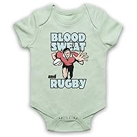 Unisex-Babys' Blood Sweat and Rugby Rugby Slogan Baby Grow