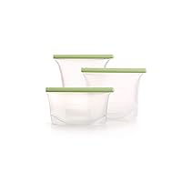 Lekue Reusable Silicone Bags for Airtight Food Storage and Sous Vide Cooking, Set of 3, Frost