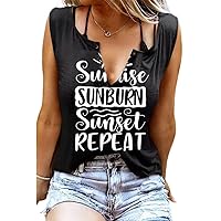 Sunrise Sunburn Sunset Repeat T Shirt Women Country Music Tank Tops Women Retro Graphic Letter Shirts Summer Vacation Tops