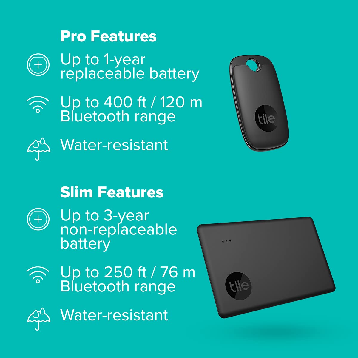Tile Pro + Slim Bluetooth Item Finder Set - 2 Pack (1 Pro, 1 Slim), Compatible with Alexa & Google Smart Home, iOS & Android Compatible, Find Your Keys, Wallets, Remotes & More, Black
