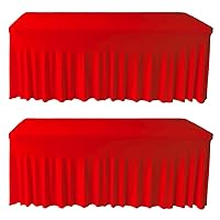2 Pack 8ft Red Spandex Table Skirt Spandex Tablecloth Stretch Fitted Table Cover for 96Lx30Wx30H Inch Rectangular Table