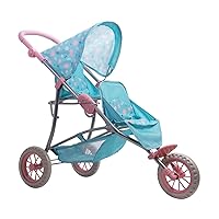 Adora Twin Jogger Baby Doll Stroller with Adjustable Sun Cover, Storage and Reclining Seats, Fits Most Dolls, Plush Toys and Stuffed Animals up to 16” Birthday Gift for Ages 3+ - Flower Power