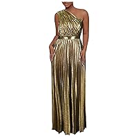 Women's Gowns and Evening Dresses Color Fashion Sexy One Shoulder Backless Pleated Skirt High Dress Cocktail, S-4XL