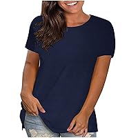 T Shirts for Womens Loose Fit Short Sleeve Casual Summer Tops Ladies Tshirts Pullover Tees Plain Crew Neck Tunic Tops