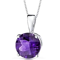 PEORA Amethyst Pendant for Women Solid 14K White Gold, Natural Gemstone Birthstone Classic Solitaire, Round Shape, 8mm, 1.75 Carats total