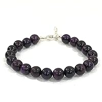 AAA Natural “ Purple Star Tiger Eye Gemstone 8mm Round Beaded Silver Chain Adjustable Bracelet from 7.5”inch to 8.5”inch, Great Gift for Men & Women , Designer Bracelet , Meditation