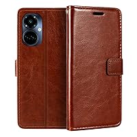 for Tecno Camon 19 Pro 5G Case, Premium PU Leather Magnetic Flip Case Cover with Card Holder and Kickstand for Tecno Camon 19 (6.8”) Brown