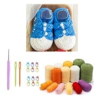 1 Set Crochet Kit for Beginners, Craft Amigurumi Knit and Crochet Kit, Knitting Starter Pack for Adults and Kids (Lovely Shoes - Blue)
