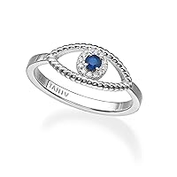 0.05 Carat Diamond and 1/10 Carat Blue Sapphire Evil Eye Ring for Women in 18k Gold (D-F, VS1-VS2, cttw) Jewish Jewelry Size 4 to 11 Jewelry