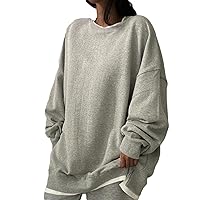 Womens Oversized Fake-Two-Piece Sweatshirt Casual Long Sleeve Crewneck Lightweight Pullover Tops Loose Sweatshirts