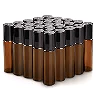 sungwoo 25 Pack Essential Oil Roller Bottles, 10ml Amber Glass Roller Bottles with Stainless Steel Roller Balls and Caps for Travel, Perfume and Lip Gloss