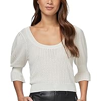 PAIGE Women's Magnolia Sweater Scoop Neckline Elbow Length Puff Sleeve in Ivory
