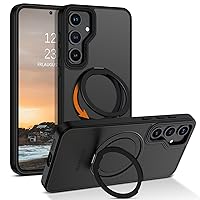YINLAI Case for Samsung Galaxy S24, Magnetic [Compatible with Magsafe] with 360° Rotatable Ring Holder Kickstand Slim Transparent Men Women Shockproof Protective Phone Cover 6.2 Inch, Black