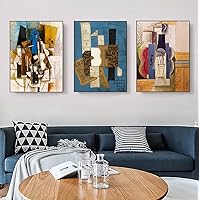 INVIN ART Framed Canvas Art Combo Painting 3 Pieces by Pablo Picasso Wall Art Series#16 Living Room Home Office Decorations(Black Slim Frame,24