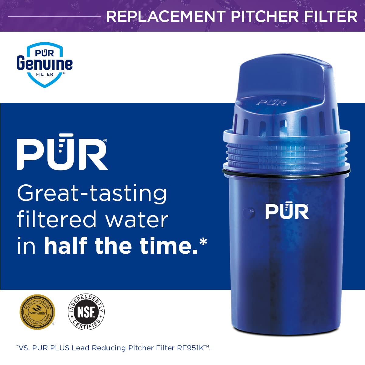 PUR Water Pitcher Replacement Filter (Pack of 4), Blue – Compatible with all PUR Pitcher and Dispenser Filtration Systems, PPF900Z