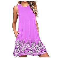 Summer Plus Size Dress for Women Crew Neck Bohemian Printed Casual Beach Sleeveless Vest Dress