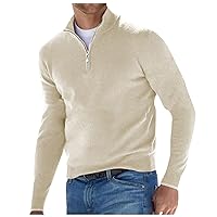 Men's Quarter-Zip Pullover Sweater Cotton Knitted Mock Turtleneck Polo Zip Up Pullover Slim Fit Knit Polo Sweater