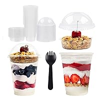 Parfait Cups - 12 Oz - 50 Set - Parfait Cups With Dome Lids & Inserts - Reusable Dessert Cups - Spill and Leak Proof - Crystal Clear Plastic Cups With Lids - Dessert Cups With Lids…