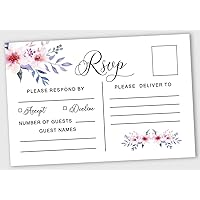 50 Blank RSVP Cards With White Envelopes-Floral & Leaves Style Response Card-RSVP For Wedding-Rehearsal Dinner-Baby Shower-Bridal Shower-Engagement Party Invitations