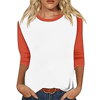 3 Quarter Sleeve Tops for Women Casual Color Block Round Neck Raglan Shirt Elegant Basic 3/4 Sleeve Blouse