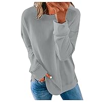 Women’s Basic Solid Sweatshirts Long Sleeve Casual Tops Fall Round Neck Pullover Loose Fit Cozy Tunic Cute Shirts
