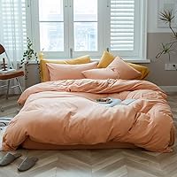 AMWAN Grapefruit Color Queen Solid Pink 100% Knitted Cotton Comforter Cover Solid Color Duvet Cover Hotel Quality Luxury Bedding Set 1 Duvet Cover with 2 Pillowcases